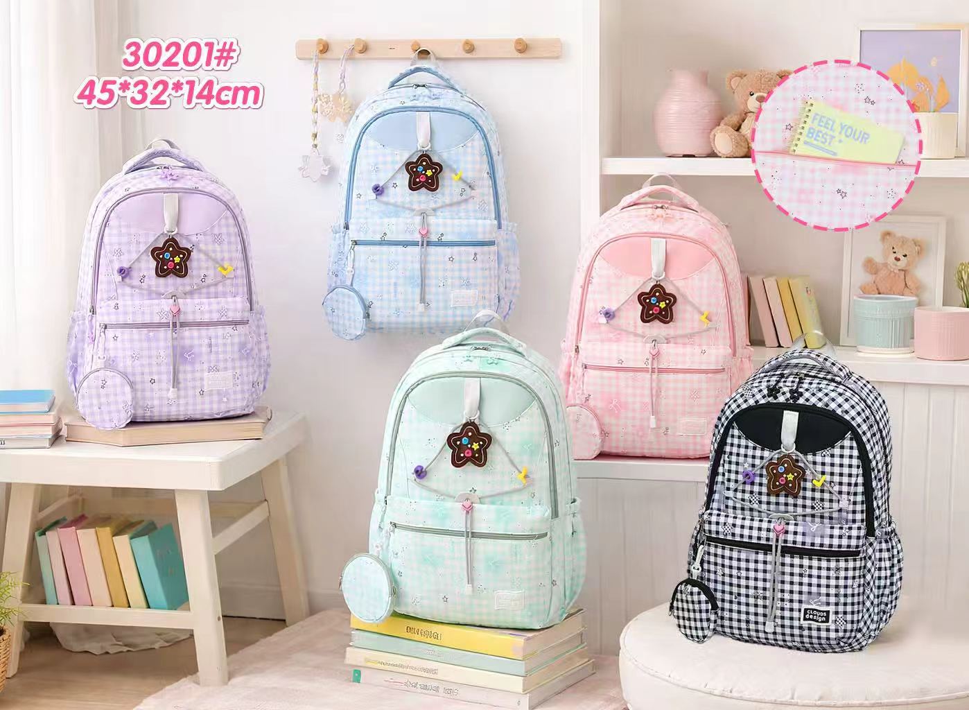 30201 Pastel Plaid Student Backpack